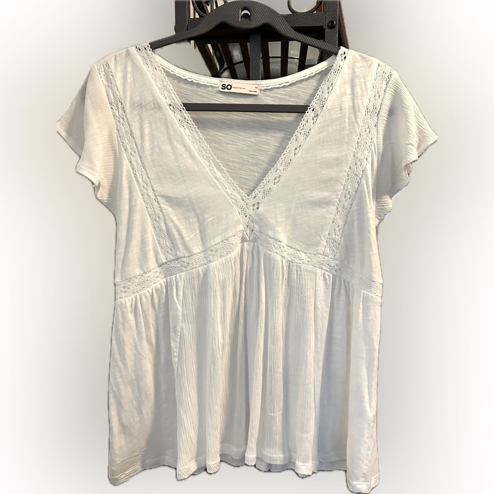 Boho Babydoll NWOT Flowy Top Crochet Trim Gauzy Summer Blouse
